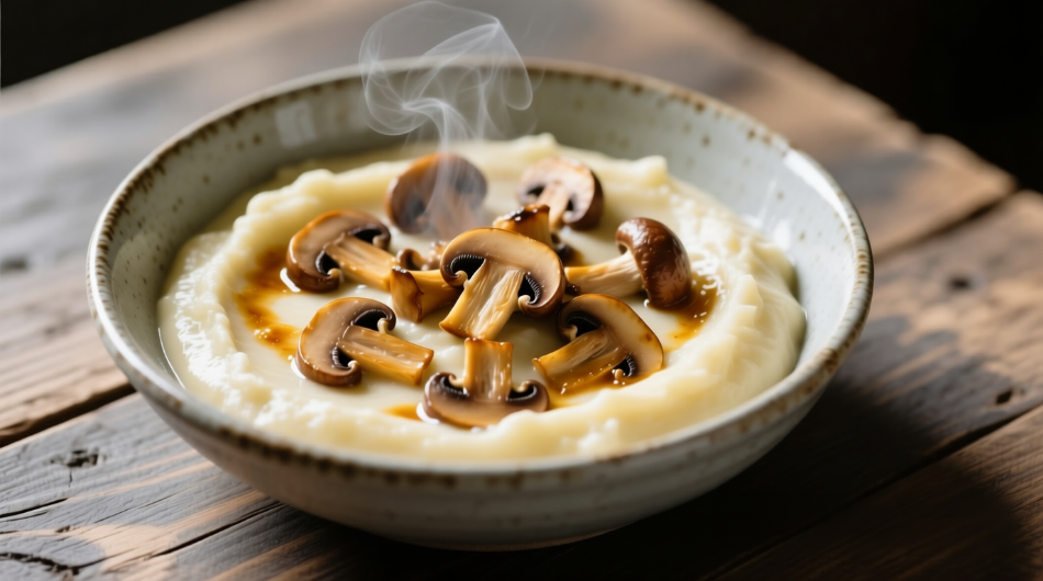 Kartoffelpüree mit Pilzen: eine Symphonie der Aromen aus Land und Wald für eine reichhaltige und nahrhafte Beilage.